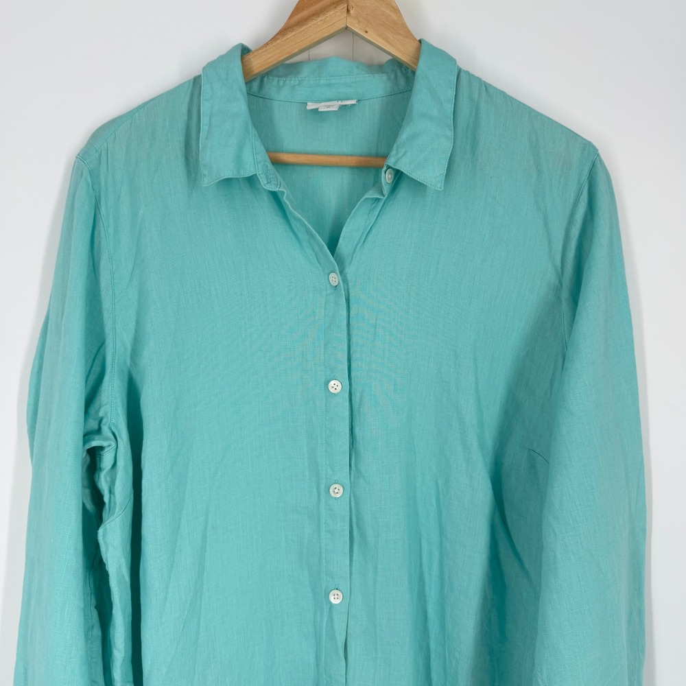 J.‎ Jill Love Linen Turquoise Aqua 100% Linen Button Down Tunic Top Womens XL - Picture 2 of 10